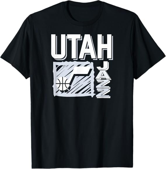 NBA Utah Jazz Scribble Square Black TShirt Clothing, Shoes & Jewelry